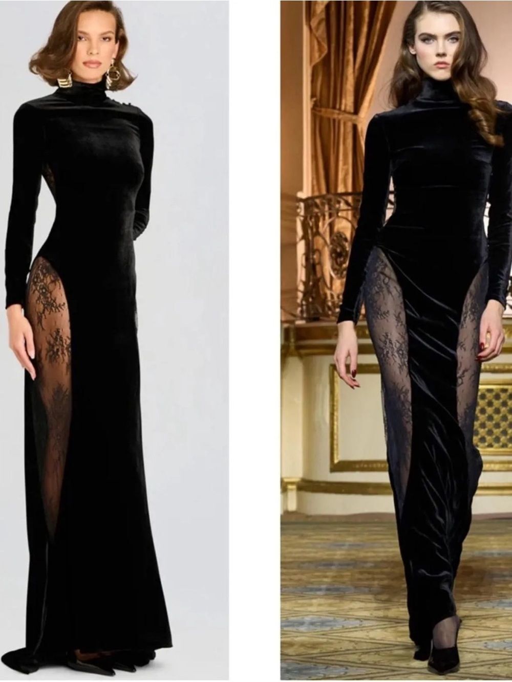 Retrofete Amor Velvet Dress maxi lace sheer Black gown party Revolve NWT $995 S